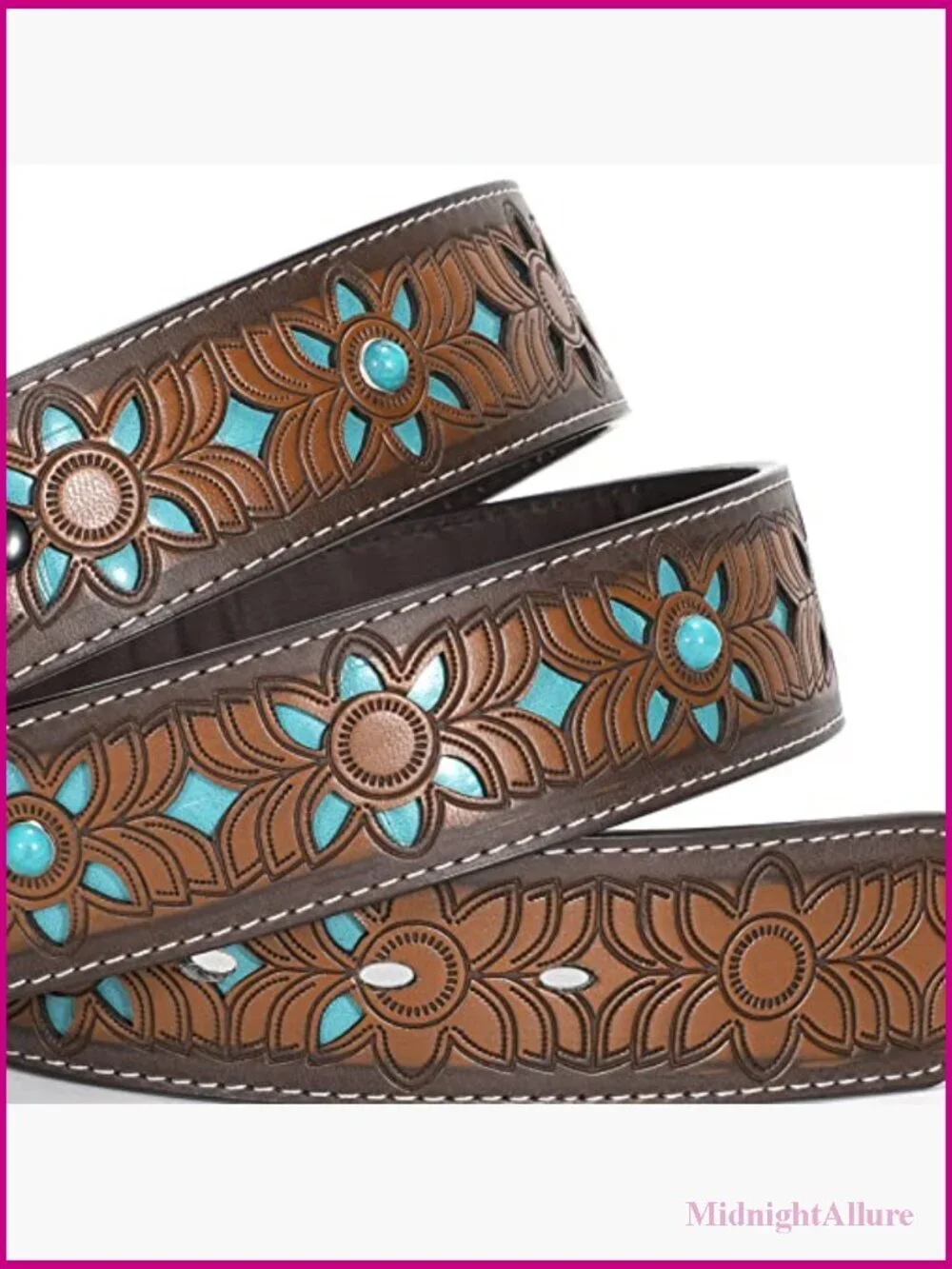 Vintage Tooled Leather Western Belt Unisex Interchangeable Buckle Cowboy Cowgirl